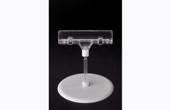 Agrafe en plastique transparente de support de prix à payer de picoseconde, agrafe de POP avec la base ronde 15*9cm