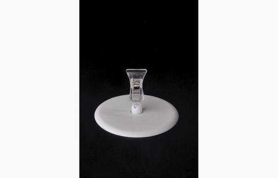 Agrafe en plastique transparente de support de prix à payer de picoseconde, agrafe de POP avec la base ronde 15*9cm