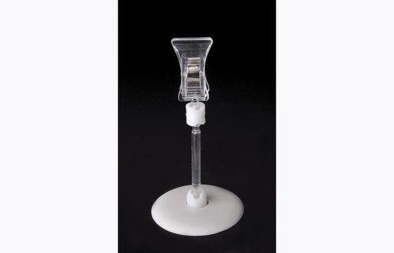 Agrafe en plastique transparente de support de prix à payer de picoseconde, agrafe de POP avec la base ronde 15*9cm