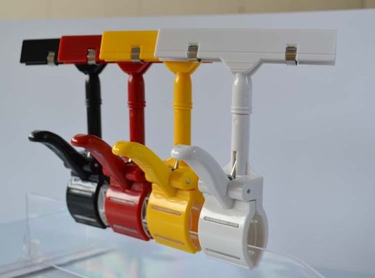 Agrafe de support de prix à payer de promotion de POP d'ABS, agrafes en plastique de rayonnage de forme de pouce