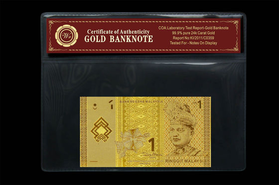 Note magnifique Malaisie 1 billet de banque d'or du ringgit 24k avec le support en plastique