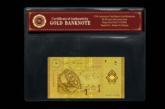 Note magnifique Malaisie 1 billet de banque d'or du ringgit 24k avec le support en plastique