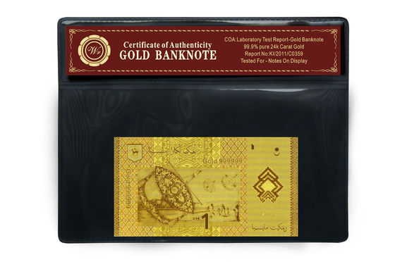 Note magnifique Malaisie 1 billet de banque d'or du ringgit 24k avec le support en plastique