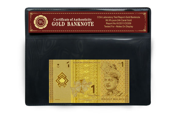 Note magnifique Malaisie 1 billet de banque d'or du ringgit 24k avec le support en plastique