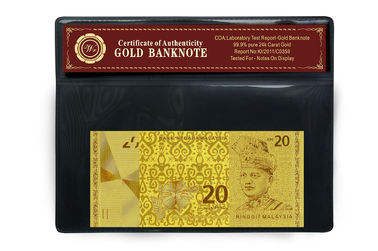 Ringgit de la Malaisie 20 de relief dans 24 paquets en plastique de support de billet de banque pur d'or de carat