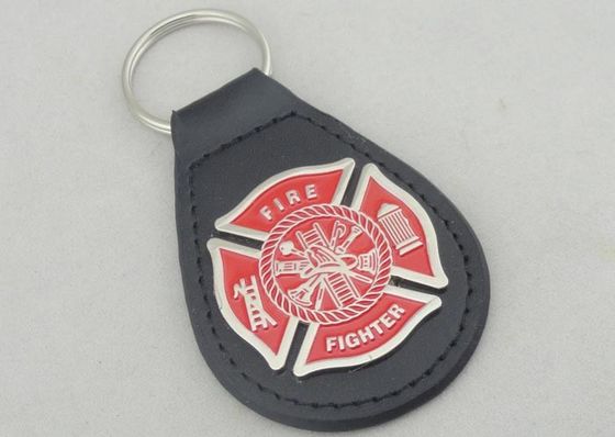 Chaîne principale en cuir en cuir personnalisée en alliage de zinc de Keychains/pompier